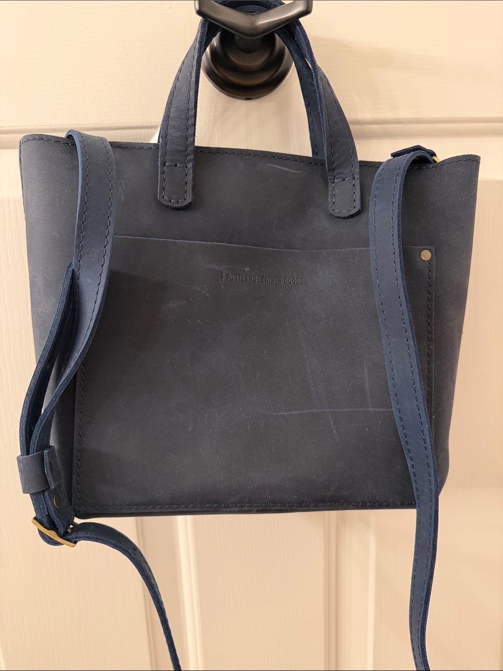 Portland Leather Navy Blue Mini Crossbody Tote
